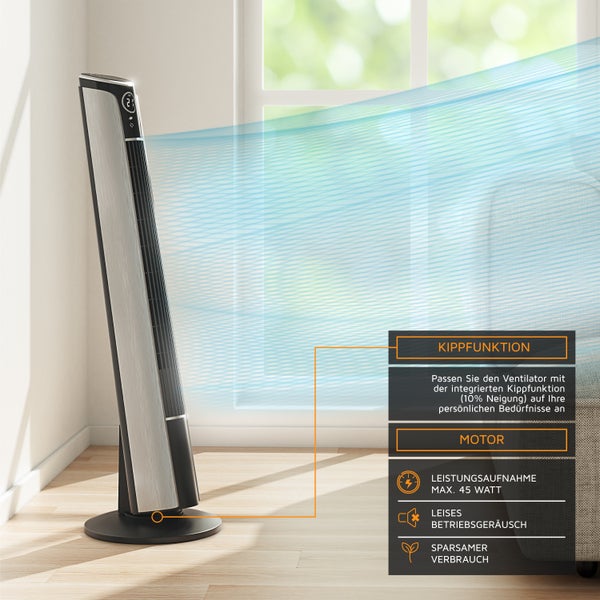 Brandson Turmventilator mit Oszillationsfunktion 65°, Ventilator neigbar 10°, Standventilator GS mit Timer, Fernbedienung, 4 Lüftungs-Modi, 108 cm