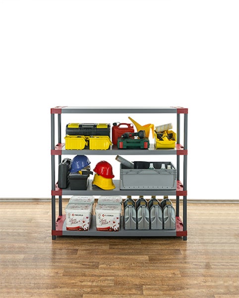 PROREGAL Kunststoffregal Grey Bear Low HxBxT 138 x 130 x 46 cm Fachlast 70 kg Grau/Rot