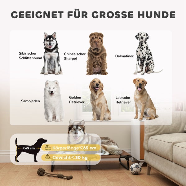 Geeignet für grosse Hunde: Sibirischer Schlittenhund, Chinesischer Sharpei, Dalmatiner, Samojede, Golden Retriever, Labrador Retriever, Körperlänge weniger als 65 cm, Gewicht weniger als 30 kg.