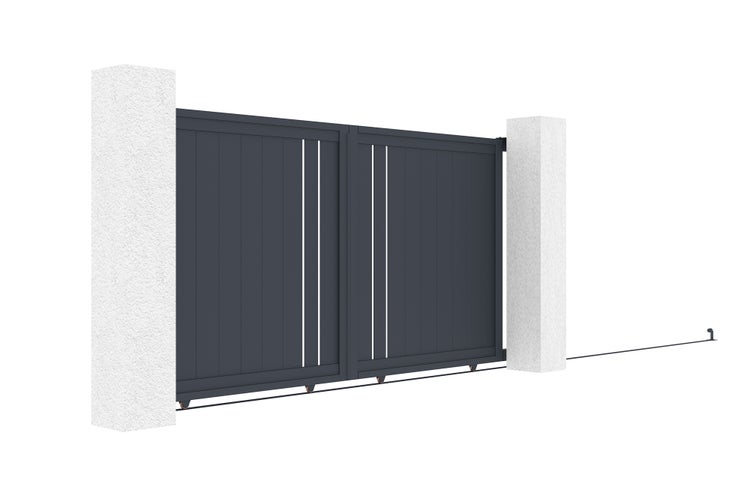 Schiebetor 3m GIONA H.160cm graues Aluminium + 2 Pfosten 20x20cm H.190cm