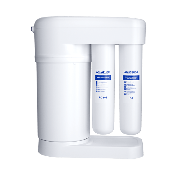 Aquaphor Wasserfiltersystem mit Umkehrosmose-Membrankartusche RO-50S und Sorptionskartusche K2 zur Trinkwasseraufbereitung.
