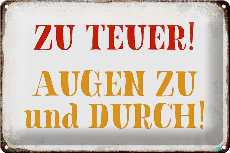 Blechschild Spruch 30x20cm zu teuer Augen zu und durch