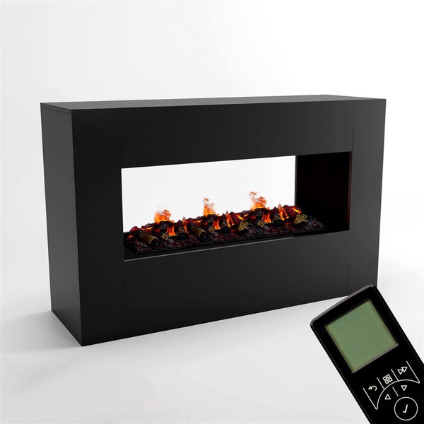 GLOW FIRE Elektrokamin 'Konsalik1000' | Wasserdampf Kamin mit OMC 1000 inkl. Holz in schwarz als Raumteiler | HxBxT: 100x160x50 cm