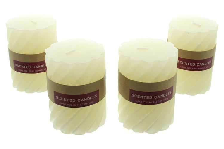 FRANK FLECHTWAREN | Stumpenkerze Creme, 4er Set, WACHS, Ø 7,4 x 10 cm, Brenndauer ca. 48 Stunden