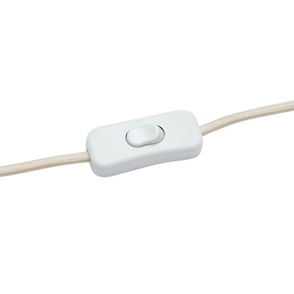 Schnurschalter für Textilkabel, weißer Zwischenschalter mit Wippschalter.