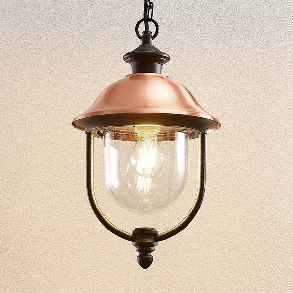 Lindby Außenleuchte (Laterne) Clint (spritzwassergeschützt (Retro, Vintage Antik) in Kupfer aus Aluminium (1 flammig E27) - Pendelleuchte außen