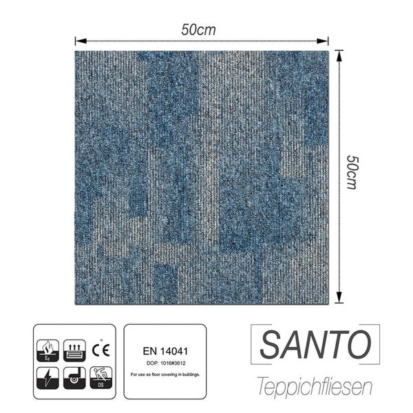 FLOORDIREKT Teppichfliese Santo - 50 x 50 cm - Selbstliegend - Jeansblau 81