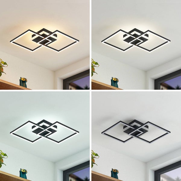 Lindby LED Deckenleuchte Fjardo dimmbar mit Leselampe (Modern) in Schwarz aus Aluminium (1 flammig, ) - Lampe Deckenlampe Wohnzimmerleuchte