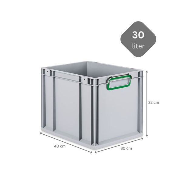PROREGAL Spar Set 4x Eurobox Nextgen Color Mit Auflagedeckel & Schiebeschnappverschlüsse HxBxT 32 x 30 x 40 cm Griffe Grün Geschlossen Glatter Boden