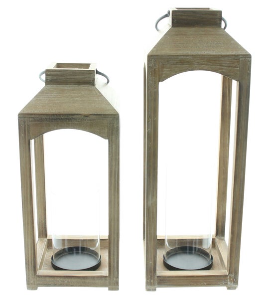 FRANK FLECHTWAREN | Laterne Wood, 2er Set, HOLZ, METALL, GLAS, 16,5 x 16,5 x 38,5 cm, 16,5 x 16,5 x 48 cm