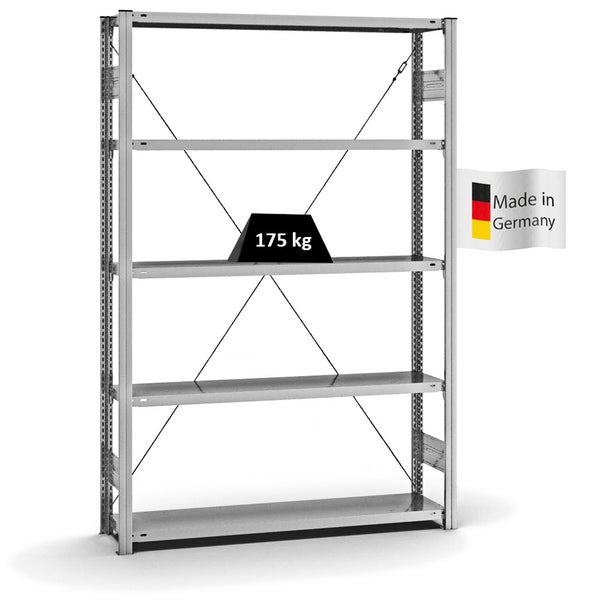 PROREGAL Fachbodenregal Stecksystem T-Profil Light-Duty Grundregal HxBxT 200 x 130 x 30 cm 5 Ebenen Fachlast 175 kg Einseitig Nutzbar Verzinkt