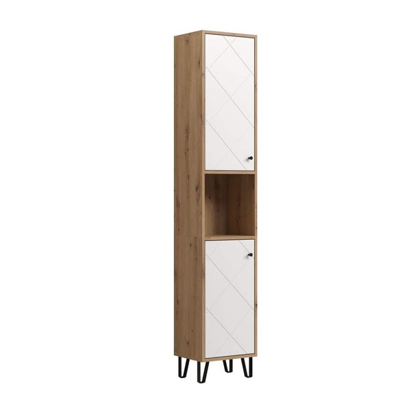 Touch Hochschrank Bad wandhängend Eiche dekor, weiß matt. 36 X 29 X 191 cm