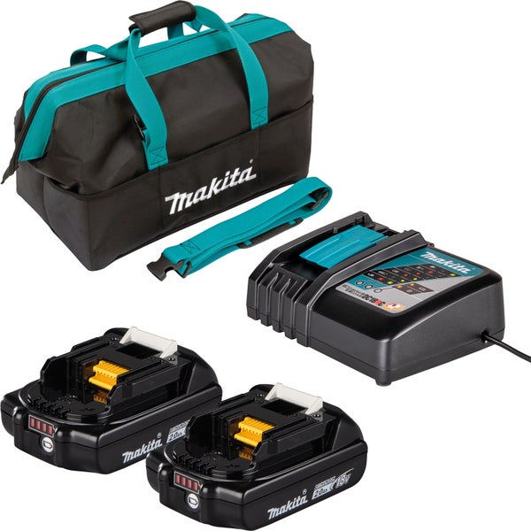 Makita 2x BL1820B Akku 2,0 Ah 18V Li-Ion + DC18RC Schnellladegerät 18 Volt in Tasche