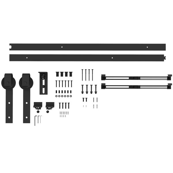 HOMCOM Schiebetüren-Beschlagsatz 183 cm Komplett-Set mit Schienen, Rollen, Anti-Sprung-Vorrichtungen, Türstopper, Bodenführung, Schiebetürsystem aus Kohlenstoffstahl Schwarz