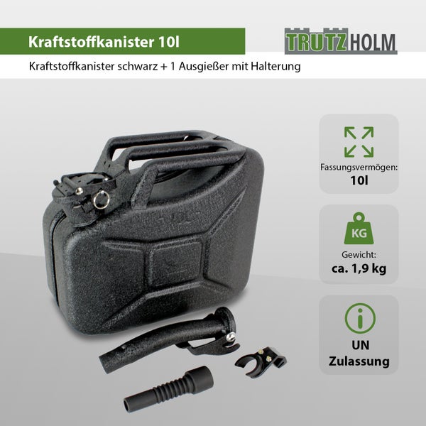Trutzholm Kraftstoffkanister 10 Liter mit Ausgießer und Halterung fuer Kraftstoffe