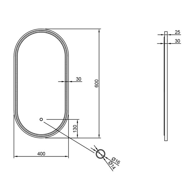 LED Spiegel Oval Spiegelheizung 40x60 oder 55x100 Schwarz Matt Warm-/Kaltlichteinstellung Badspiegel