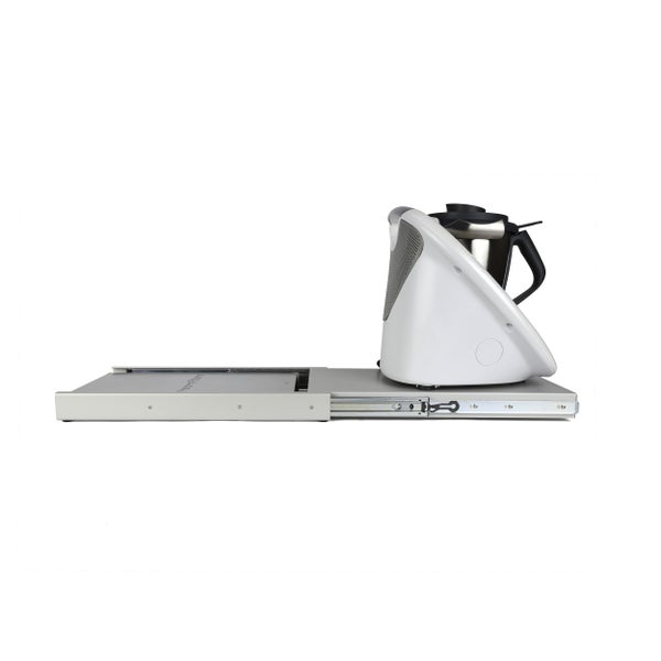 Weiße Gartenbank mit beigem Sitzkissen