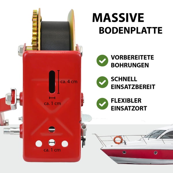 Bootswinde mit massiver Bodenplatte und vorbereiteten Bohrungen