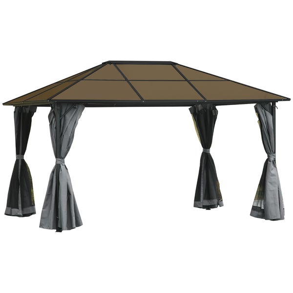 Outsunny Pavillon, 4 x 3m Gartenpavillon, 300L x 400B x 265H cm, PC, Alu, Dunkelgrau