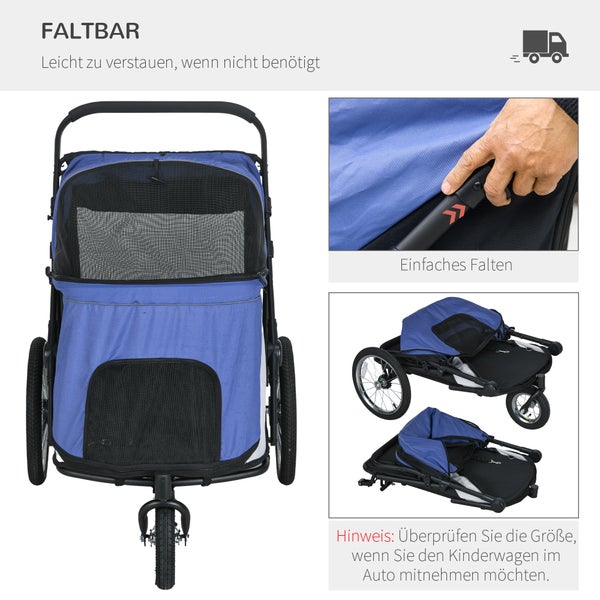PawHut Hundebuggy, 111L x 70B x 97,5H cm, Oxford-Polyester, Stahl, Blau