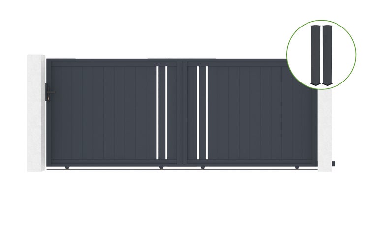 Schiebetor 4m GIONA H.160cm graues Aluminium + 2 Pfosten 20x20cm H.190cm