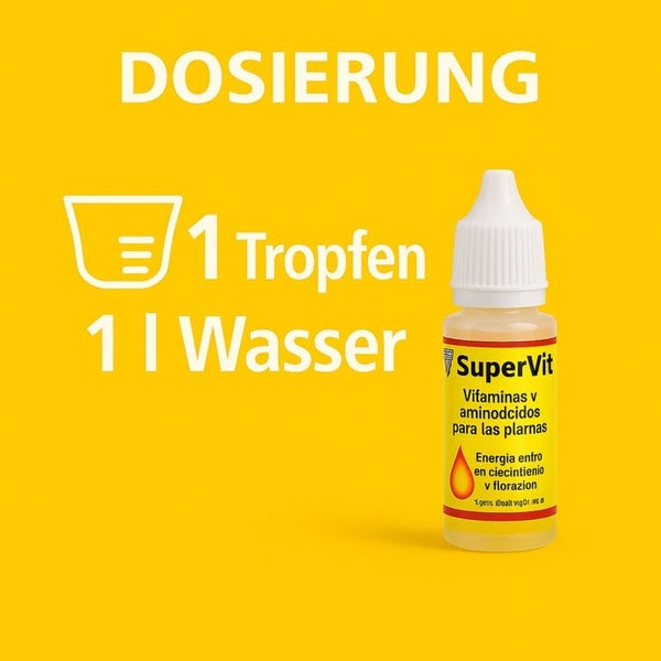 Dosierung von SuperVit: 1 Tropfen auf 1 Liter Wasser.