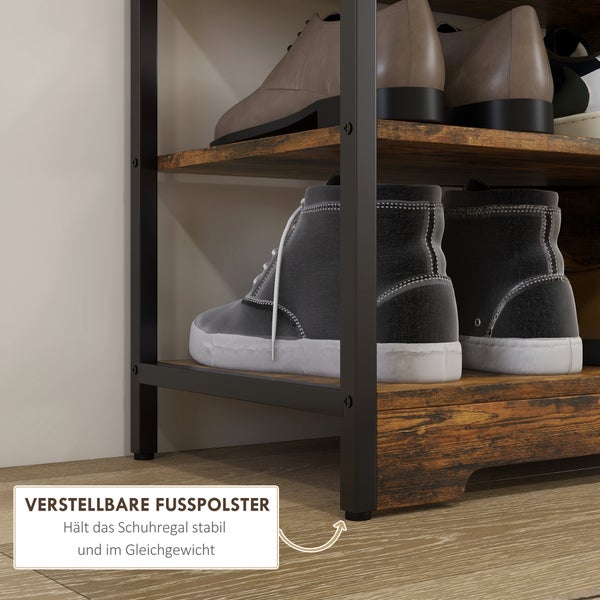 HOMCOM Schuhregal mit 4 Ebenen, Schuhablage mit Griff, Schuhständer für 11 Paar Schuhe, Platzsparend Schuhaufbewahrung, Schuh-Organizer für Eingang, Flur, Rustikal-Braun