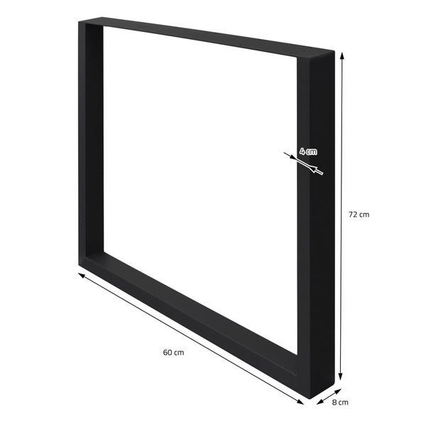 ECD Germany 2x Tischbeine aus Vierkantprofilen, 60 x 72 cm, Schwarz, pulverbeschichtete Stahl, Industriedesign, Metall Tischkufen Tischuntergestell Tischgestell Möbelfüße, für Esstisch Schreibtisch