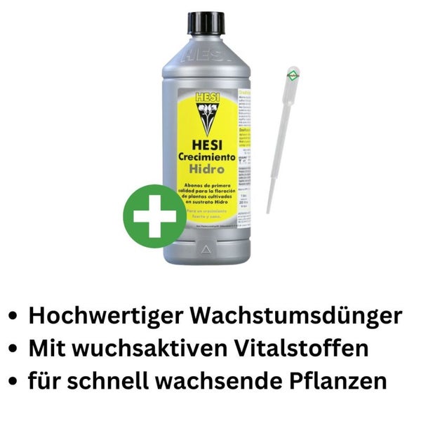 Hesi Hydro-Wuchs 1 Liter – Wachstumsfördernder Dünger für Hydrokulturen mit Pipette, für kräftiges und gesundes Pflanzenwachstum