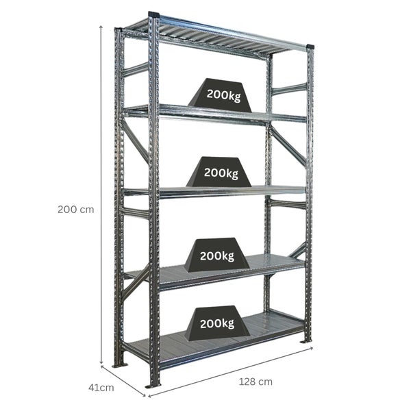 Metallregal mit vier Ablagen und Maßangaben