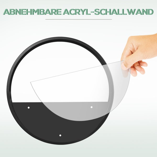 Hand entnimmt eine abnehmbare, durchsichtige Acrylscheibe aus einem runden schwarzen Rahmen.