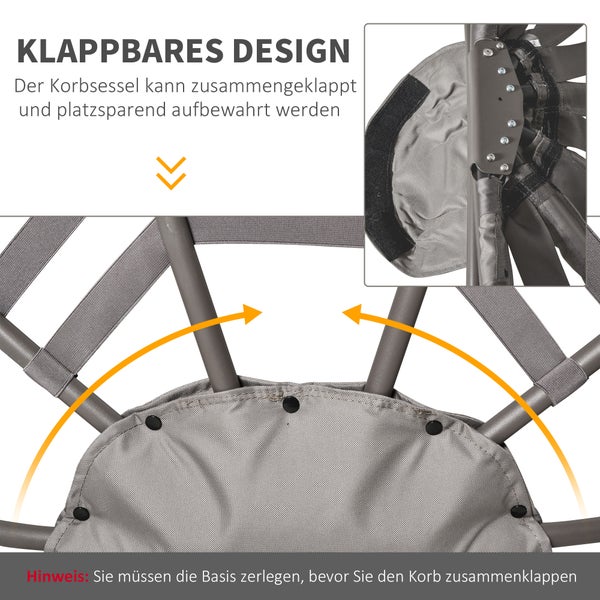 Outsunny Gartenstuhl mit Kissen, Korb-Stuhl, faltbar, 118 x 75 x 139 cm, Stahl, Sandbraun