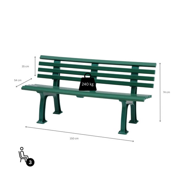 PROREGAL Gartenbank Antigua 3 Sitzer Grün HxBxT 74 x 150 x 54 cm Witterungskunststoff & UV Beständiger Kunststoff Parkbank Sitzbank