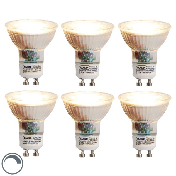 Set mit 6 dimmbaren GU10-LED-Lampen 6W 450 lm 2700K