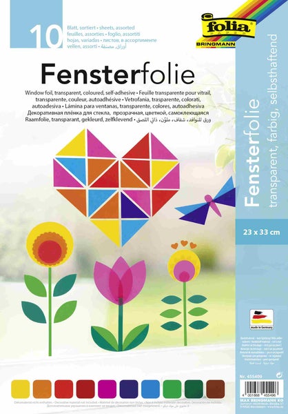 Folia  Fensterfolie, 23x33cm, 10 Blatt, farbig sortiert