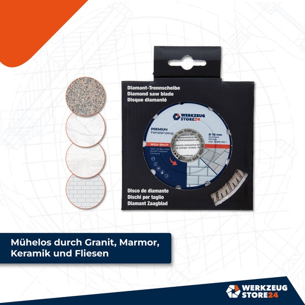 WS24 Diamanttrennscheibe Premium Feinsteinzeug 115 mm - WS24-100427