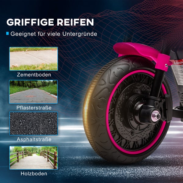HOMCOM Kindermotorrad mit 2 abnehmbaren Stützrädern, 3 km/h, für 1,5-3 Jahre Kinder, 76 x 42 x 57 cm, Kunststoff, Eisen, Rosa