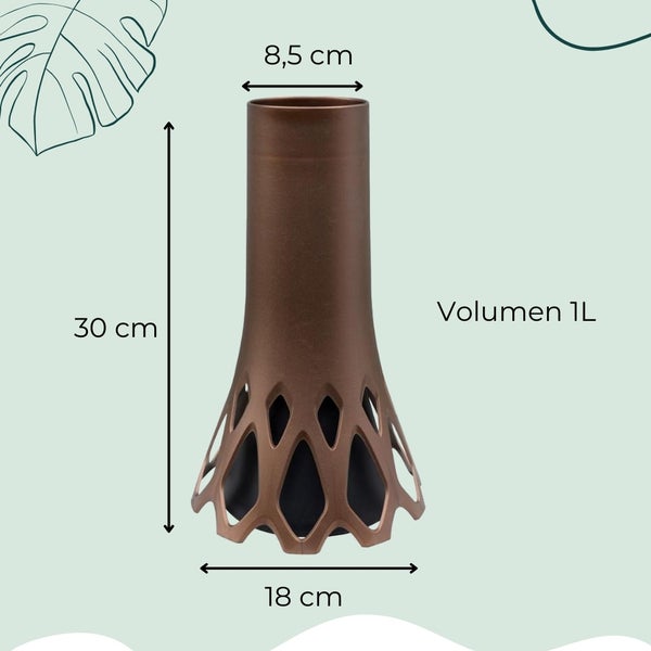 Dekorative Blumenvase mit den Maßen 30 cm Höhe, 8,5 cm Durchmesser oben und 18 cm Durchmesser unten, Volumen 1 Liter