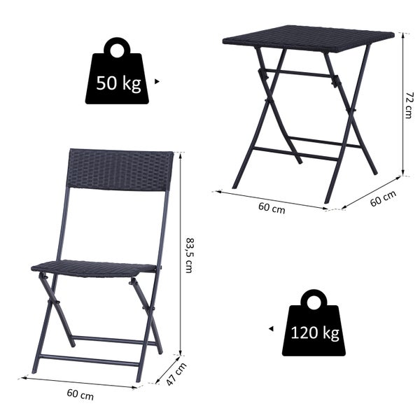 Outsunny Bistroset, Metall, PE Polyrattan, schwarz