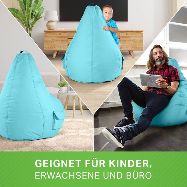 Green Bean 2er Set Sitzsack + Hocker - fertig befüllt - robust waschbar schmutzabweisend - Kinder & Erwachsene Bean Bag Bodenkissen Lounge Sitzhocker Relax-Sessel Gamer Gamingstuhl Pouf - Türkis