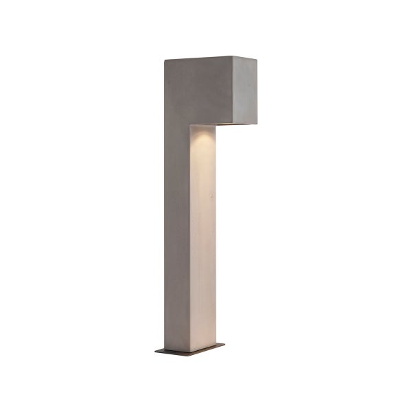 Moderne Sockelleuchte aus Beton in rechteckiger L-Form mit integrierter LED Beleuchtung für die Außenanwendung.