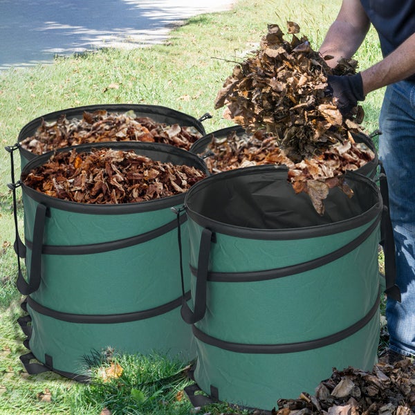 Outsunny Gartensack 4x86L wasserdicht Gartenabfallsack mit Griffe, stabil Laubsack, selbststehend Gartensäcke, wiederverwendbare Gartenabfallsäcke für Gartenabfälle Grünschnitt
