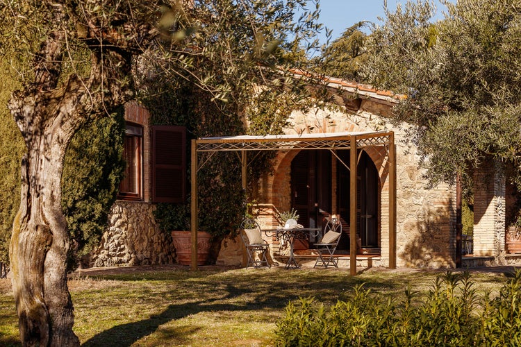 Pergola ELEO Ischia 2 x 3 m unbeschichtet - Edelrost | mit Sonnensegel ecru