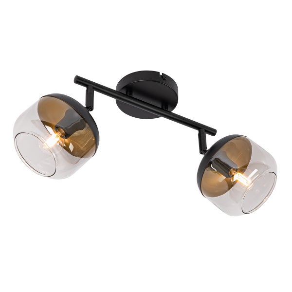 Deckenleuchte mit zwei Leuchtenarmen und Glasschirmen