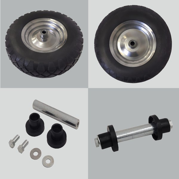 Pannensicheres Sackkarrenrad mit Stahlfelge inklusive Achs-Set und Befestigungsmaterial.