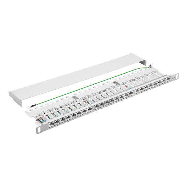 ProfiPatch Cat6a Patchpanel Patchfeld 19 Zoll 24 Port Verteilerfeld für Keystone Module RJ45 Rackeinbau geschirmt 0,5HE grau
