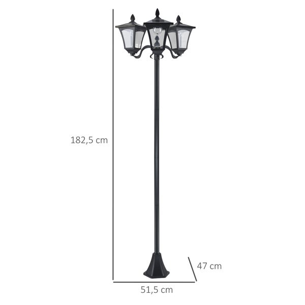 Outsunny Solar Gartenlaterne, mit 3 flammig Laterne, mit LED 120 Lumen, 51,5 x 47 x 182,5 cm, Edelstahl, Schwarz