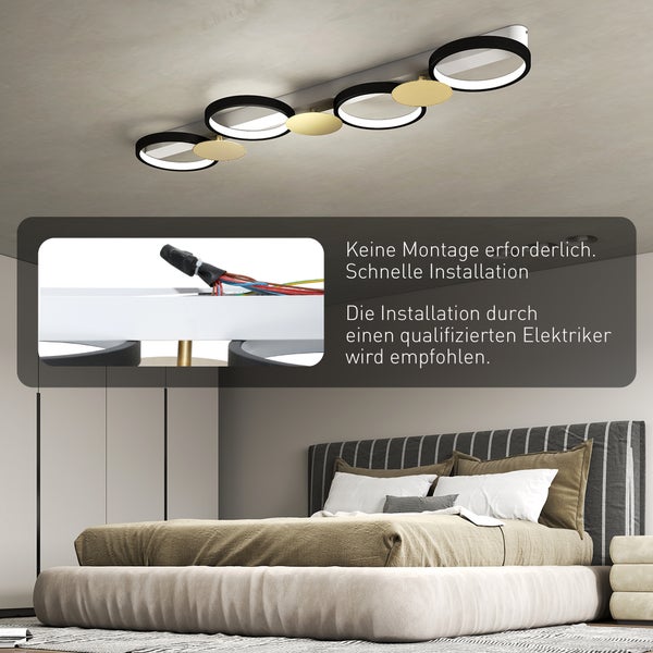Deckenleuchte mit ringförmigem Design im Schlafzimmer. Keine Montage erforderlich. Die Installation durch einen qualifizierten Elektriker wird empfohlen.