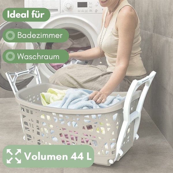 Wäschekorb mit Rollen und 44 Liter Volumen im Badezimmer