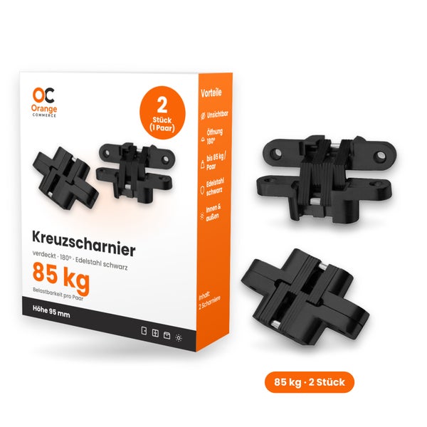 Orange Commerce verdecktes Kreuzscharnier aus Edelstahl, 95 Millimeter, belastbar bis 85 Kilogramm, Set mit 2 Stück für Innen und Außen.